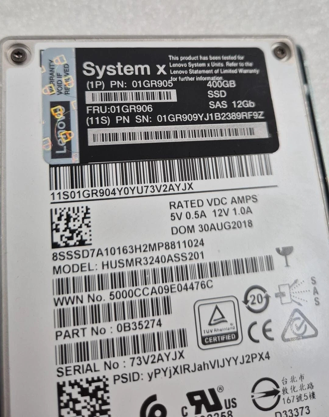 Lenovo System X 01GR905 01GR906 400GB SSD SAS 12Gb/s 2.5" HUSMR3240ASS201