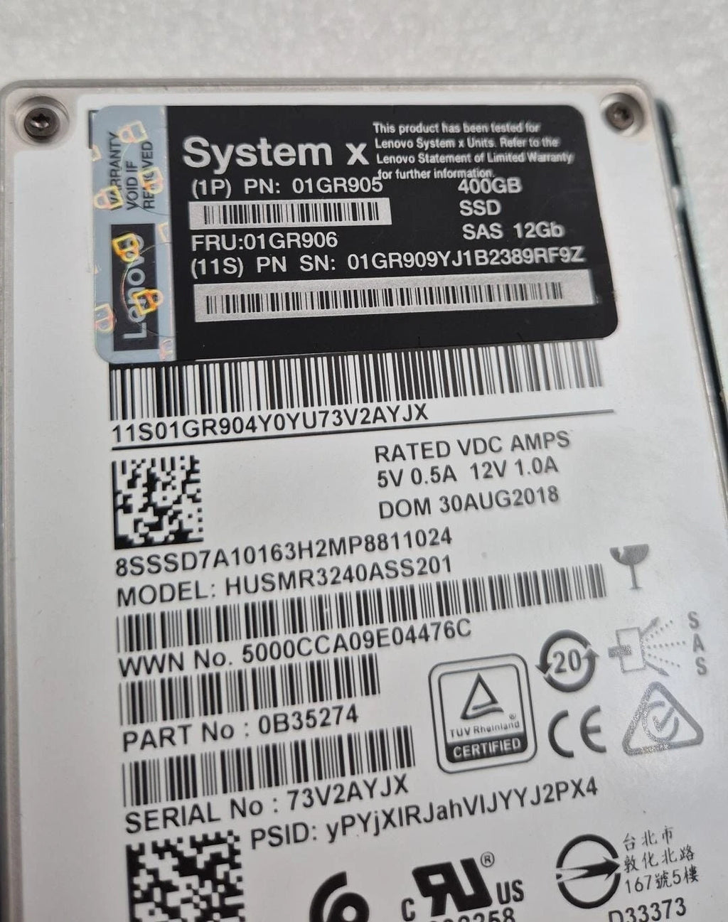 Lenovo System X 01GR905 01GR906 400GB SSD SAS 12Gb/s 2.5