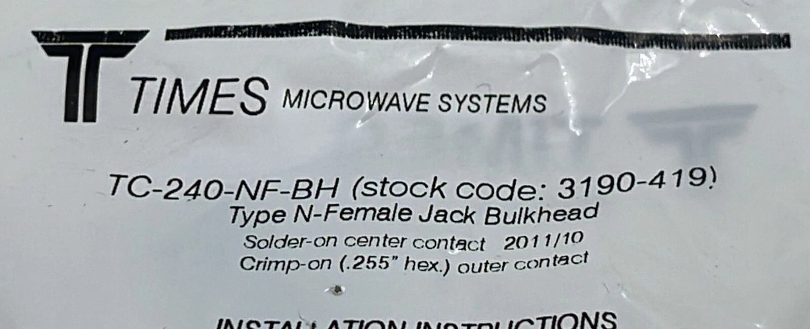 [LOT 9] Times Microwave TC-240-NF-BH Coaxial Connector N-Female Jack Bulkhead