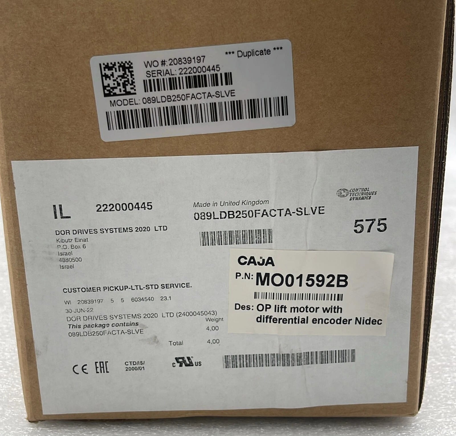 **NEW** Nidec 089LDB250FACTA-SLVE Servo Motor