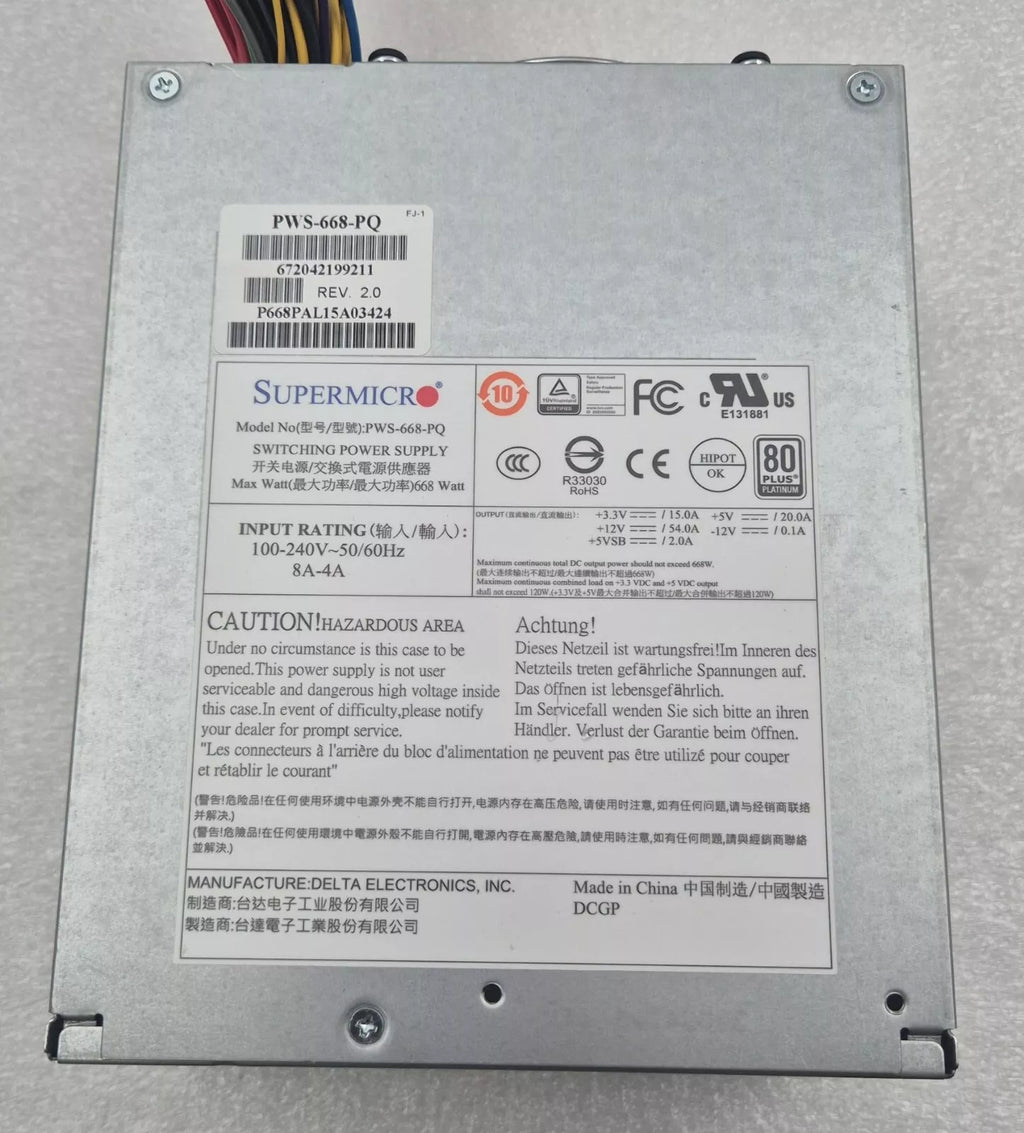 SUPERMICRO PWS-668-PQ 668W SWITCHING POWER SUPPLY 80 Plus Platinum 668 Watt
