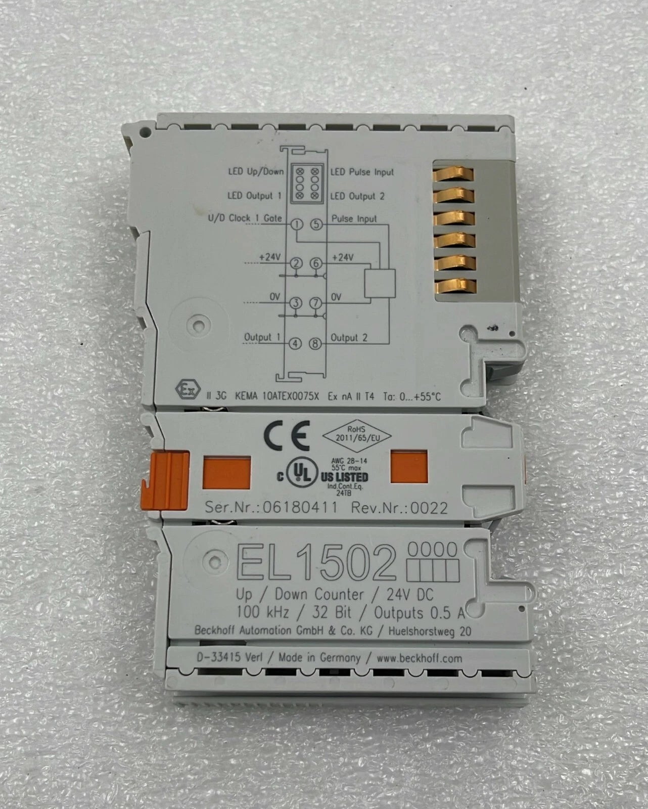 Beckhoff EL1502 EtherCAT 2-Channel Digital Output Terminal Module – 24V DC