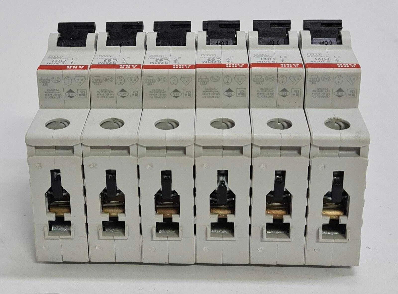 [LOT OF 6] ABB S201M C63 Circuit Breaker 1 Pole LS switch Line Protection