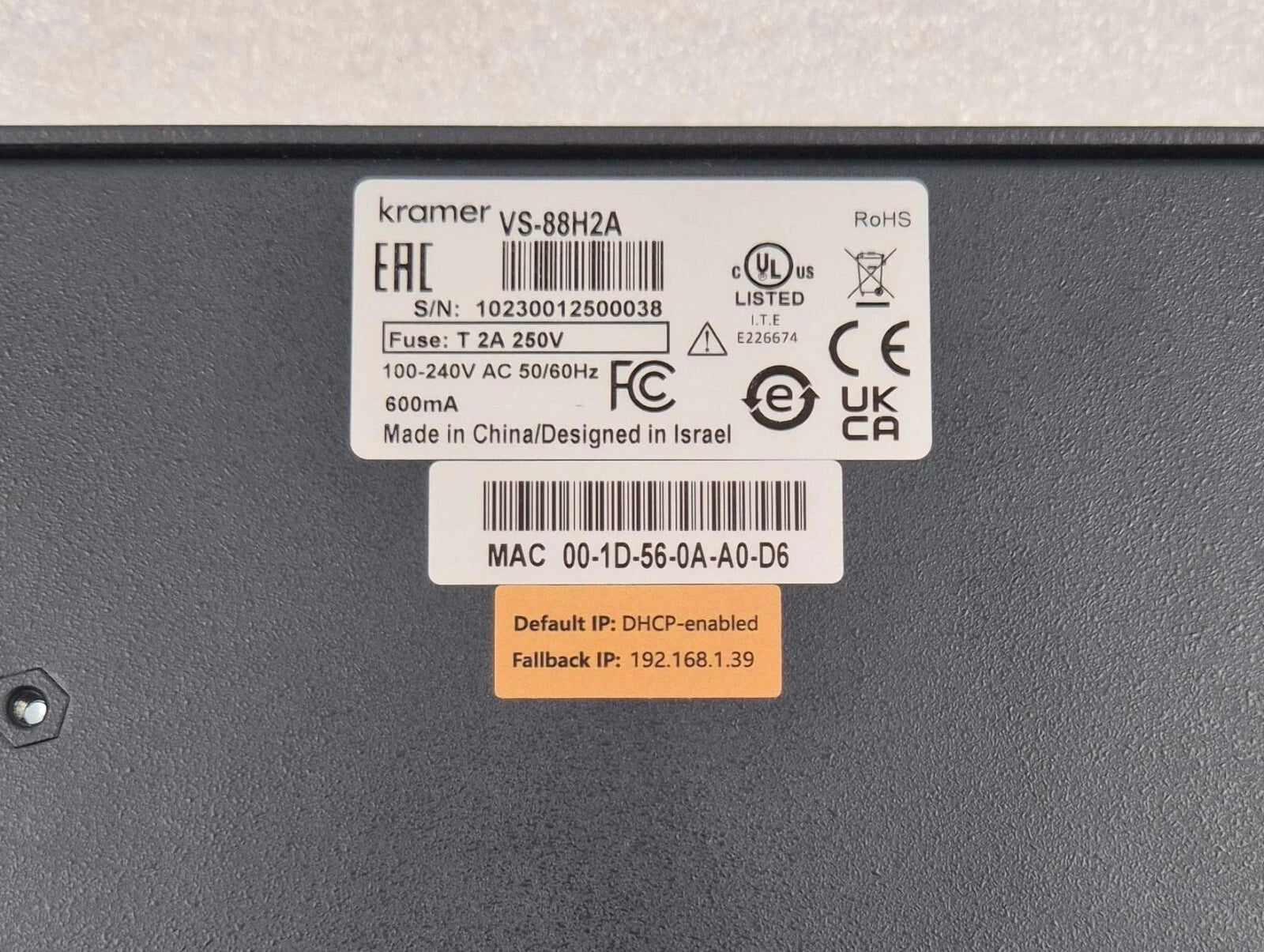 KRAMER VS-88H2A 4K HDMI 8x8 Matrix Switcher **FOR PARTS" #2