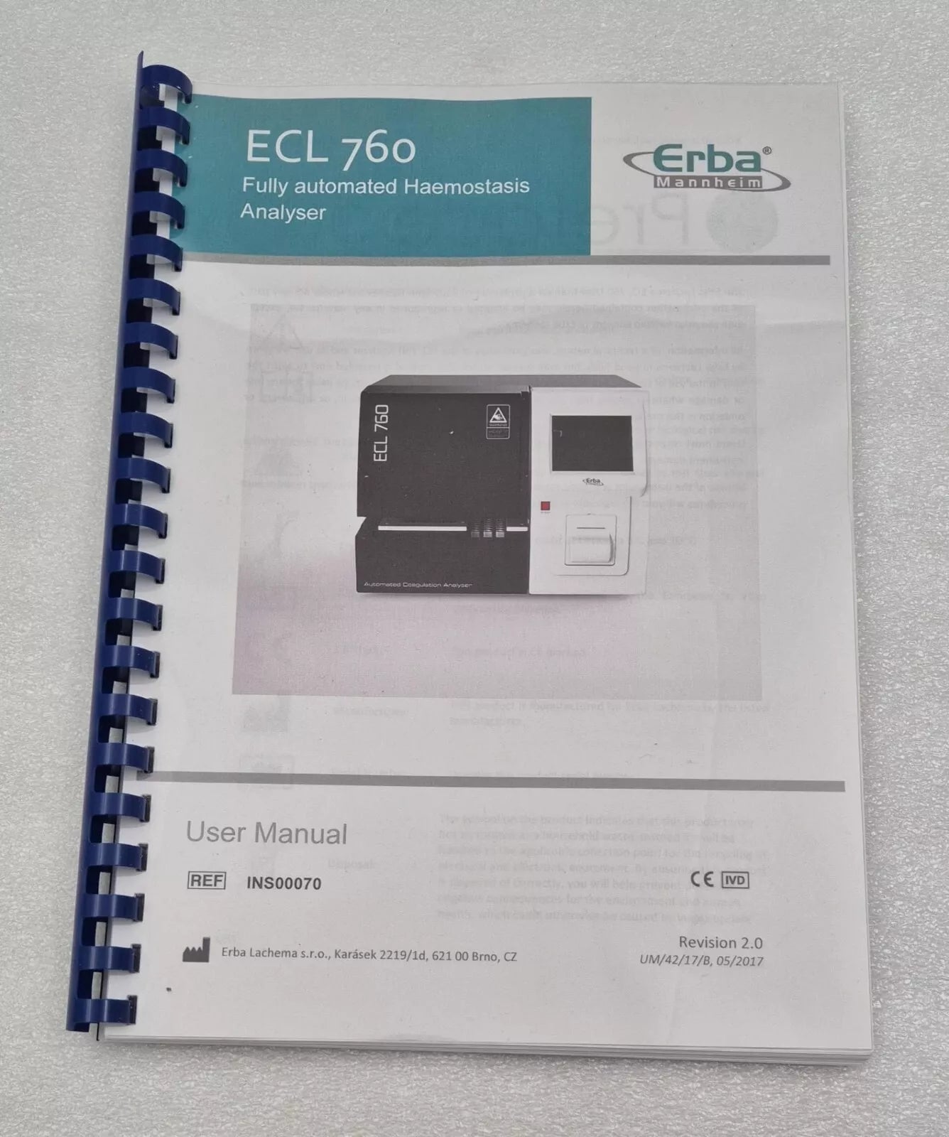 ERBA Mannheim ECL 760 INS00070 Fully Automated Haemostasis Analyzer Coagulation