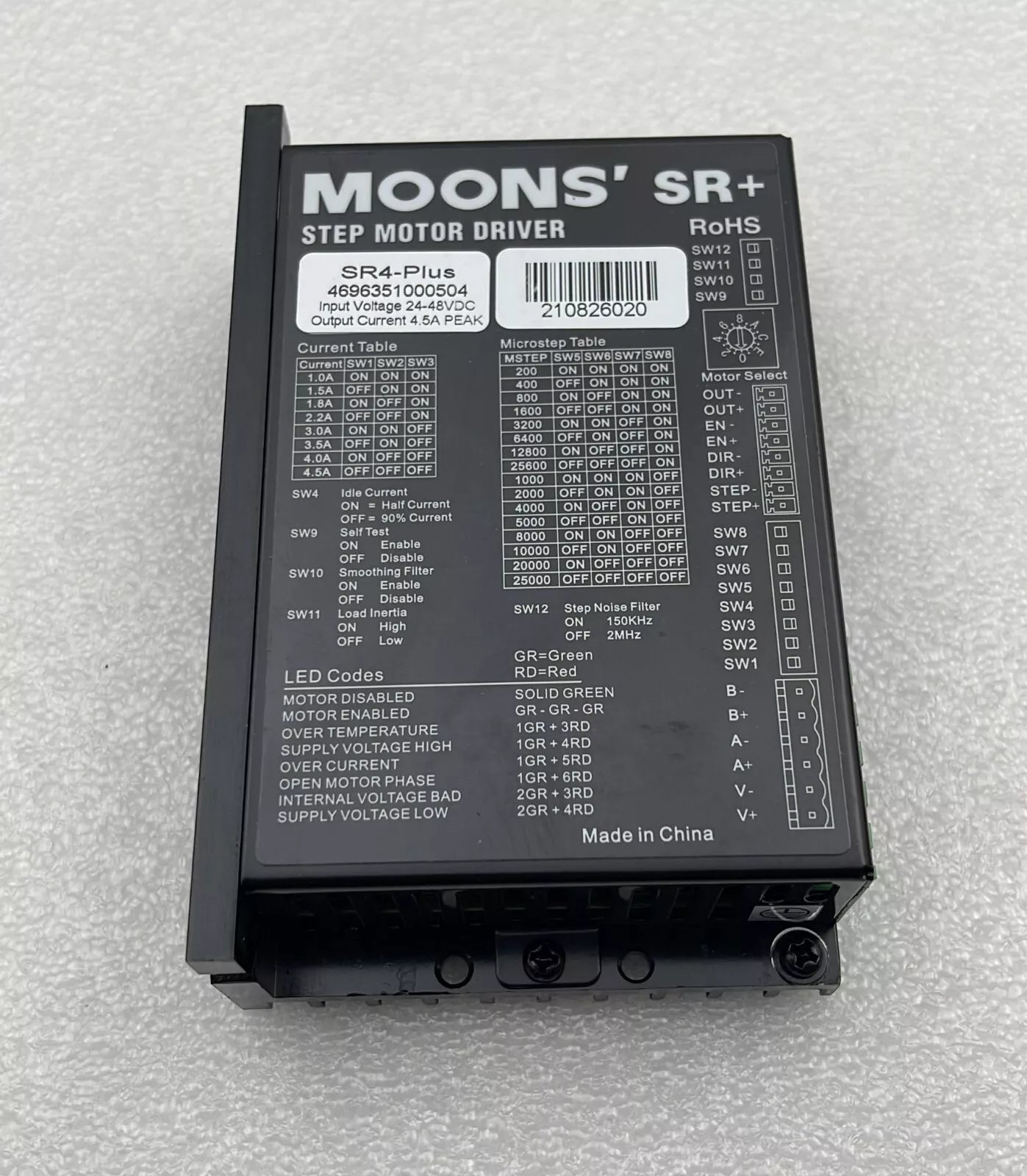 MOONS' SR4-Plus 4696351000504 Step Motor Driver 24-48VDC 4.5A SR+