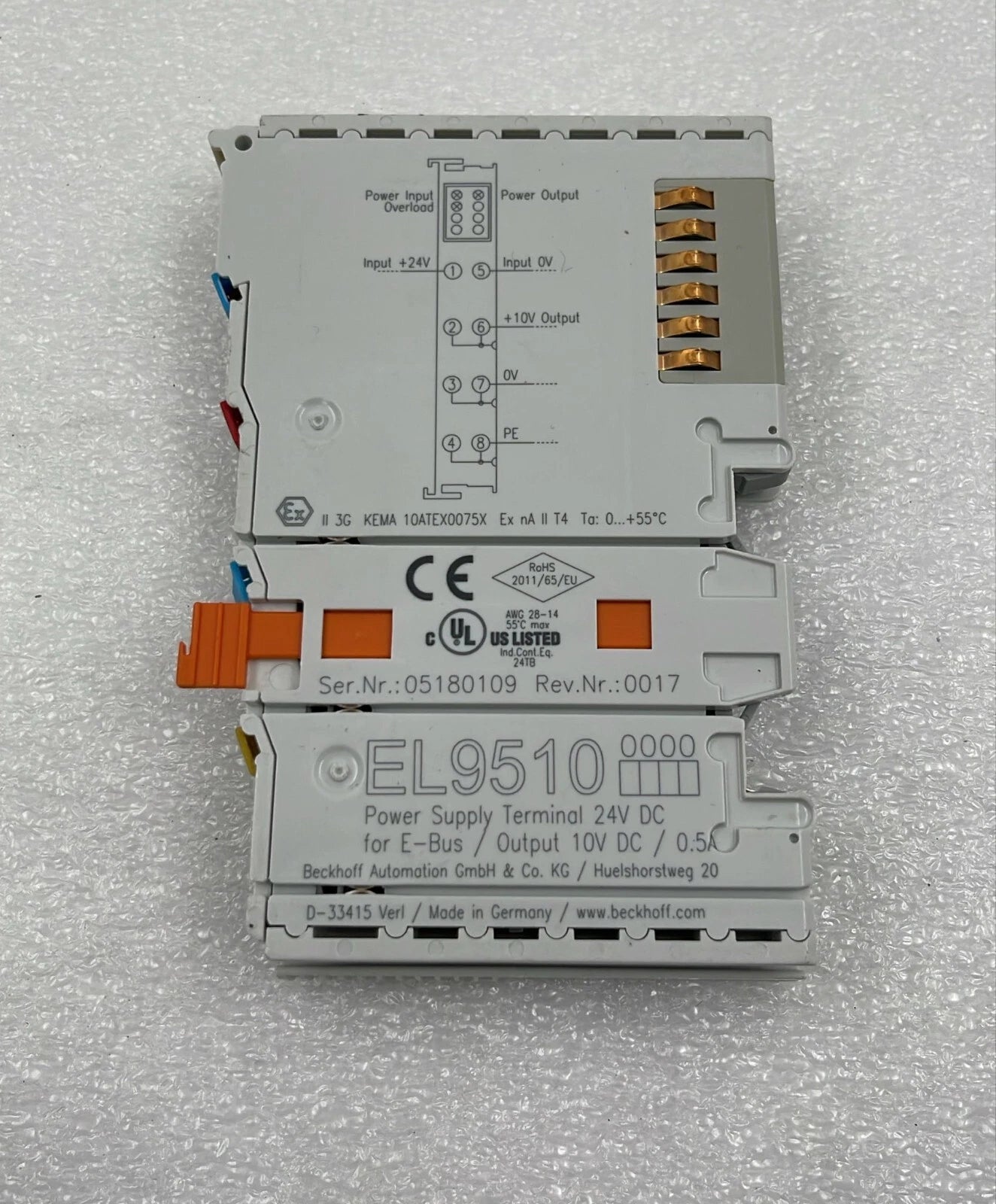 Lot of 2 Beckhoff EL9510 EtherCAT power supply terminal modules