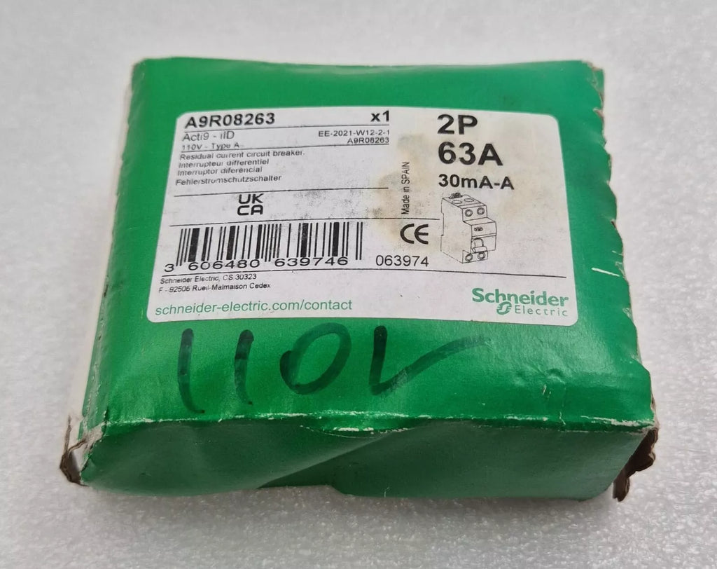 NEW - Schneider Electric Acti 9 iID A9R08263 Circuit Breaker 2P 63A 30mA-A 110V