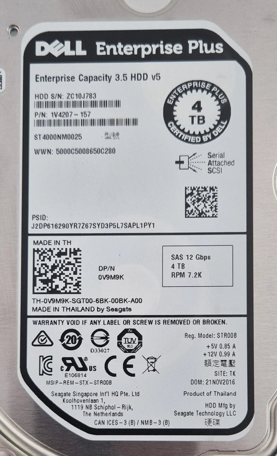 Dell Enterprise Plus 4TB SAS 7.2K drive label close-up