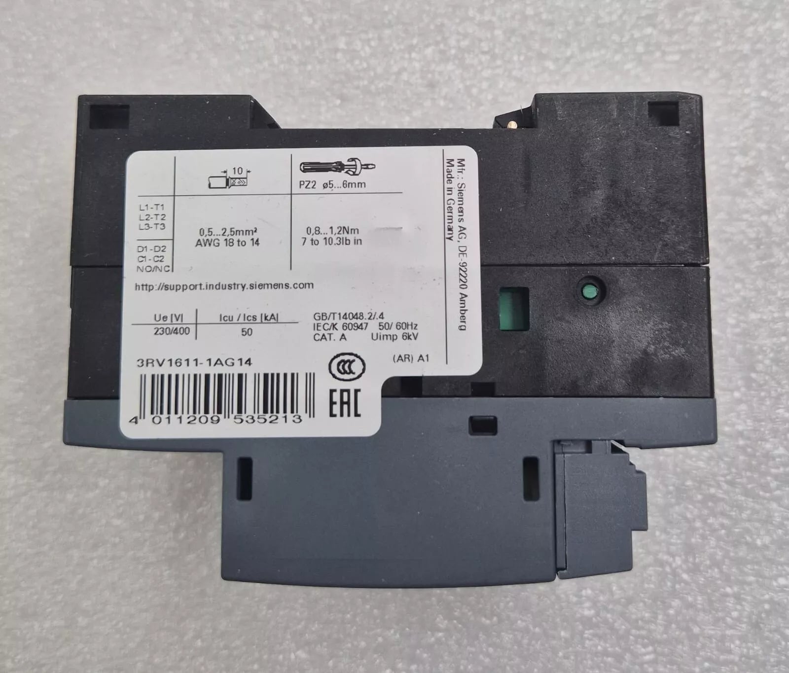 NEW - Siemens SIRIUS 3RV1611-1AG14 E09 Voltage Converter Circuit Breaker