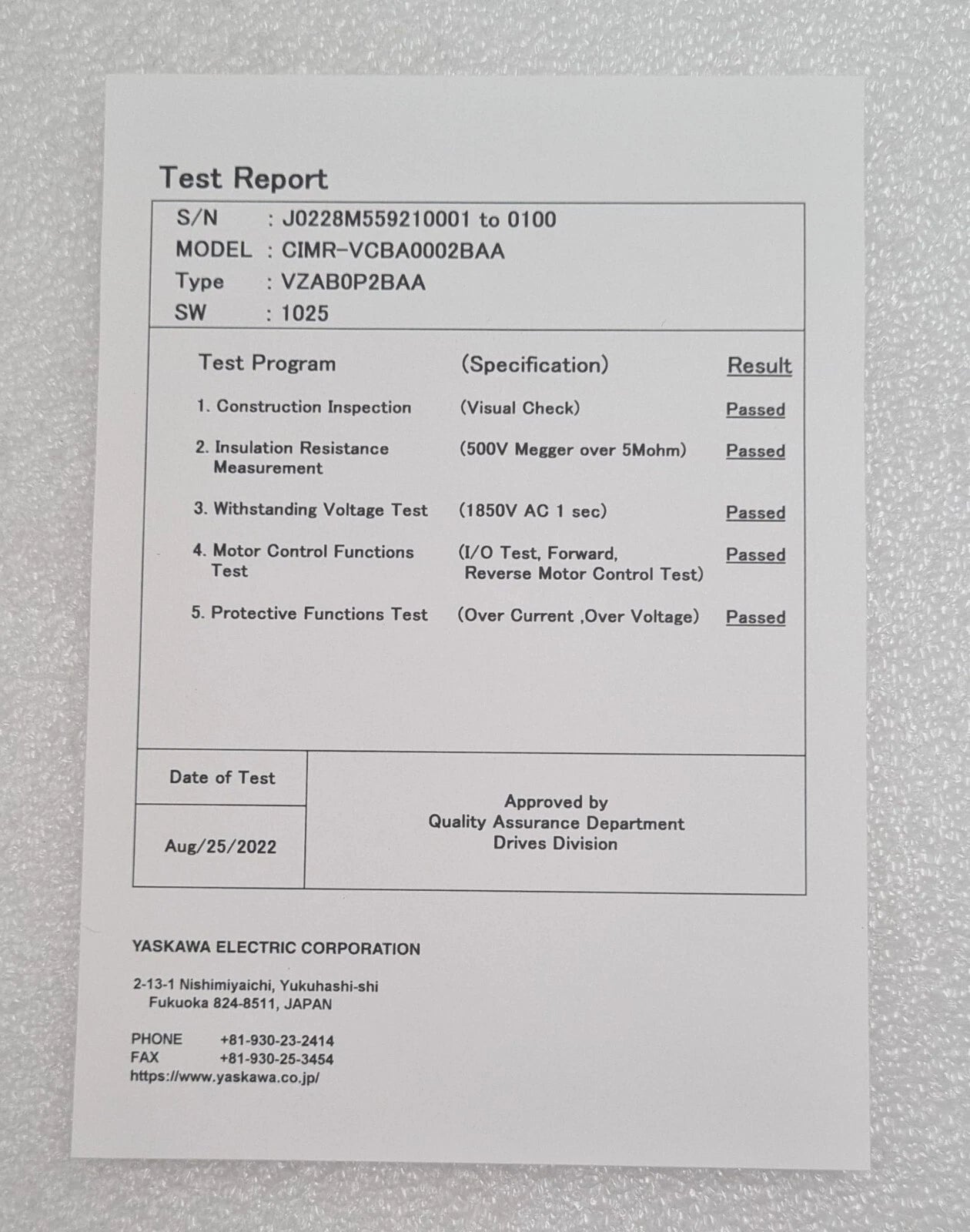 NEW - YASKAWA V1000 Frequency Inverter CIMR-VCBA0002BAA / VZAB0P2BAA 0.37/0.25kW