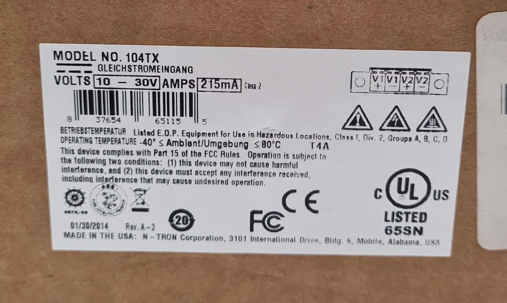 *NEW* N-TRON 104TX Unmanaged Industrial Ethernet Switch 4-Port 10-30V 215mA