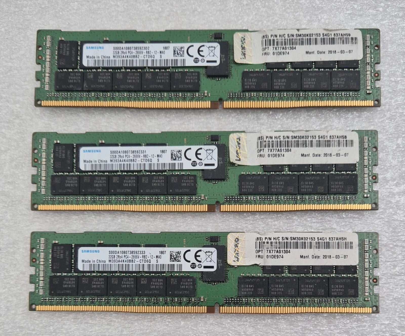 Samsung 32GB DDR4 2666 ECC RDIMM server RAM lot of 3