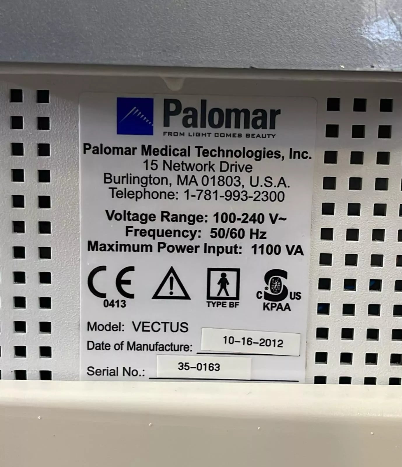 Cynosure Palomar Vectus 2012 laser hair removal system aesthetic diode platform