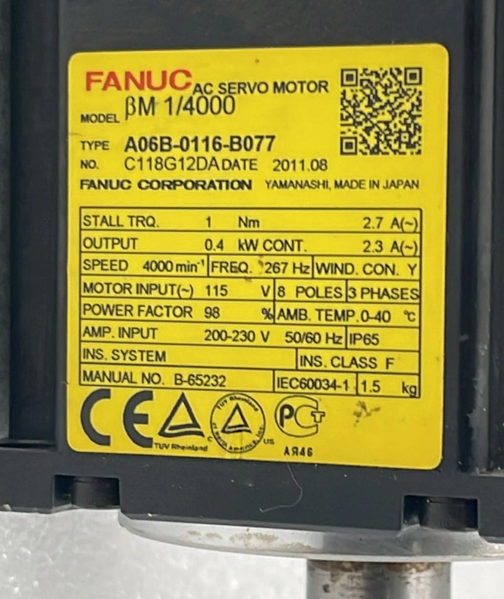 Fanuc BM 1/4000 AC Servo Motor Fanuc A06B-0116-B077 CNC Automation
