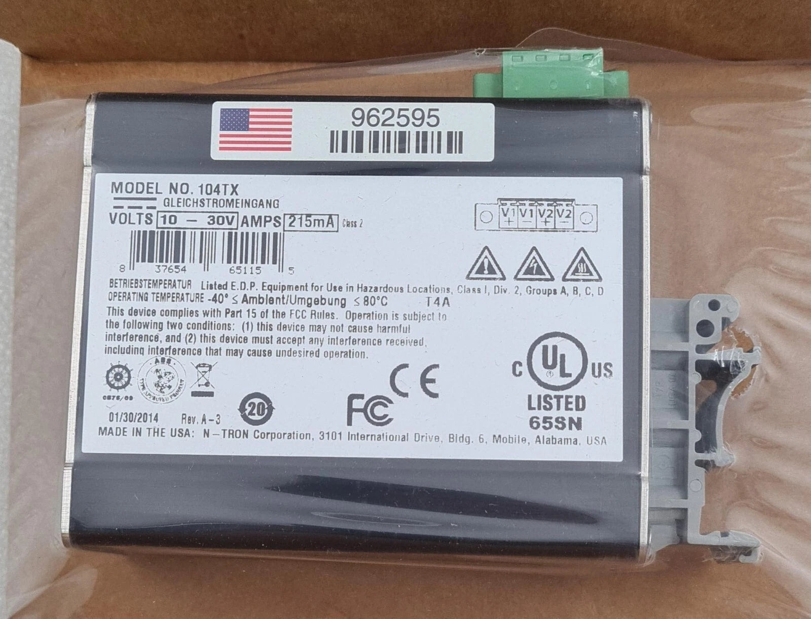 *NEW* N-TRON 104TX Unmanaged Industrial Ethernet Switch 4-Port 10-30V 215mA