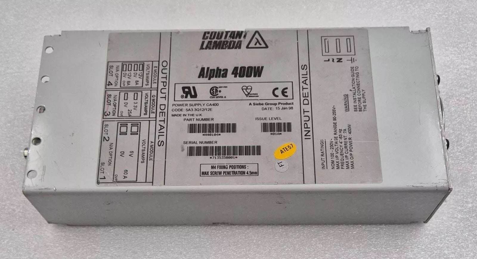 COUTANT LAMBDA Alpha 400W POWER SUPPLY CA400 H40104 01A