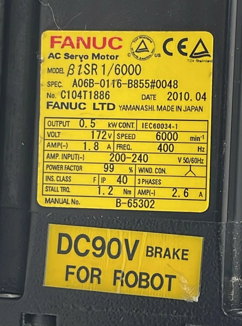 Fanuc B1ST/6000 AC Servo Motor A06B-0116-B855#0048 CNC Automation