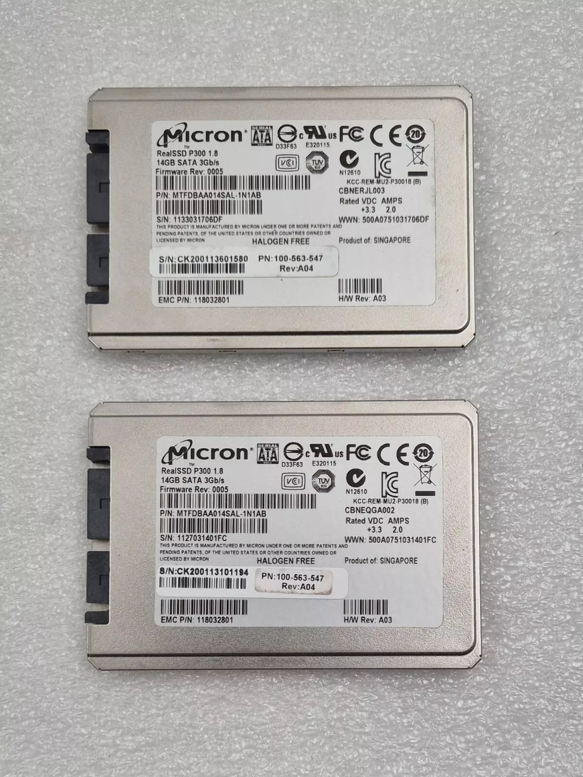 [LOT 2 PCS] Micron RealSSD P300 1.8 14GB SATA 3Gb/s MTFDBAA014SAL-1N1AB 11803280