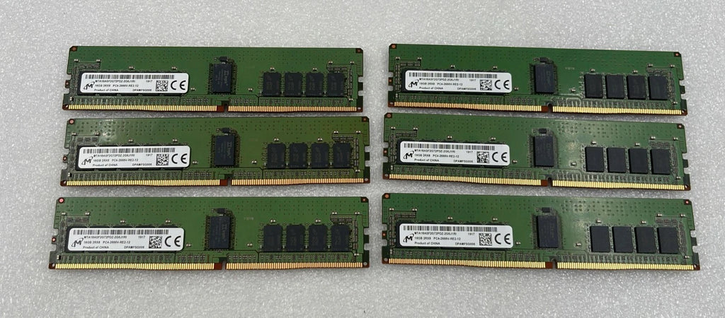 [LOT 6] Micron 16GB 2Rx8 PC4-2666V DDR4 MTA18ASF2G72PDZ-2G6J1RI Memory RAM