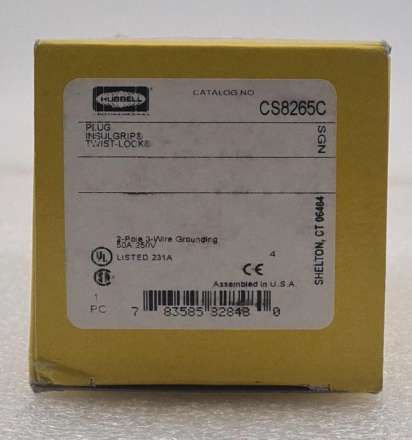 NEW - HUBBELL CS8265C Twist-Lock Connector POWER PLUG 50A 250V 2-Pole 3-Wire GND