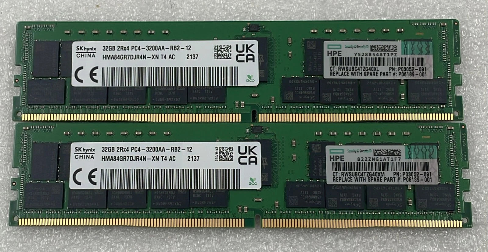 [LOT 2 PCS] SK hynix 32GB 2Rx4 PC4-3200AA Server HMA84GR7DJR4N-XN HPE 03052-091
