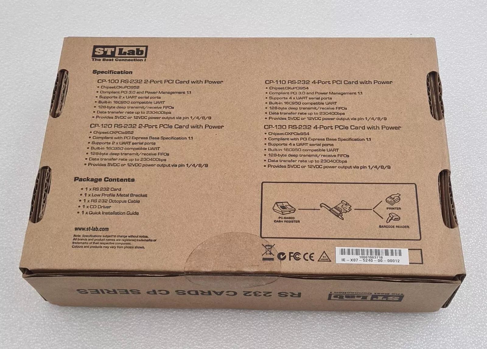 [NEW PAIR] STLAB CP-130 RS-232 4-Port PCIe CARD WITH POWER CP SERIES IE-X07-5240