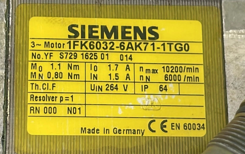 Siemens 1FK6032-6AK71-1TG0 Servo Motor