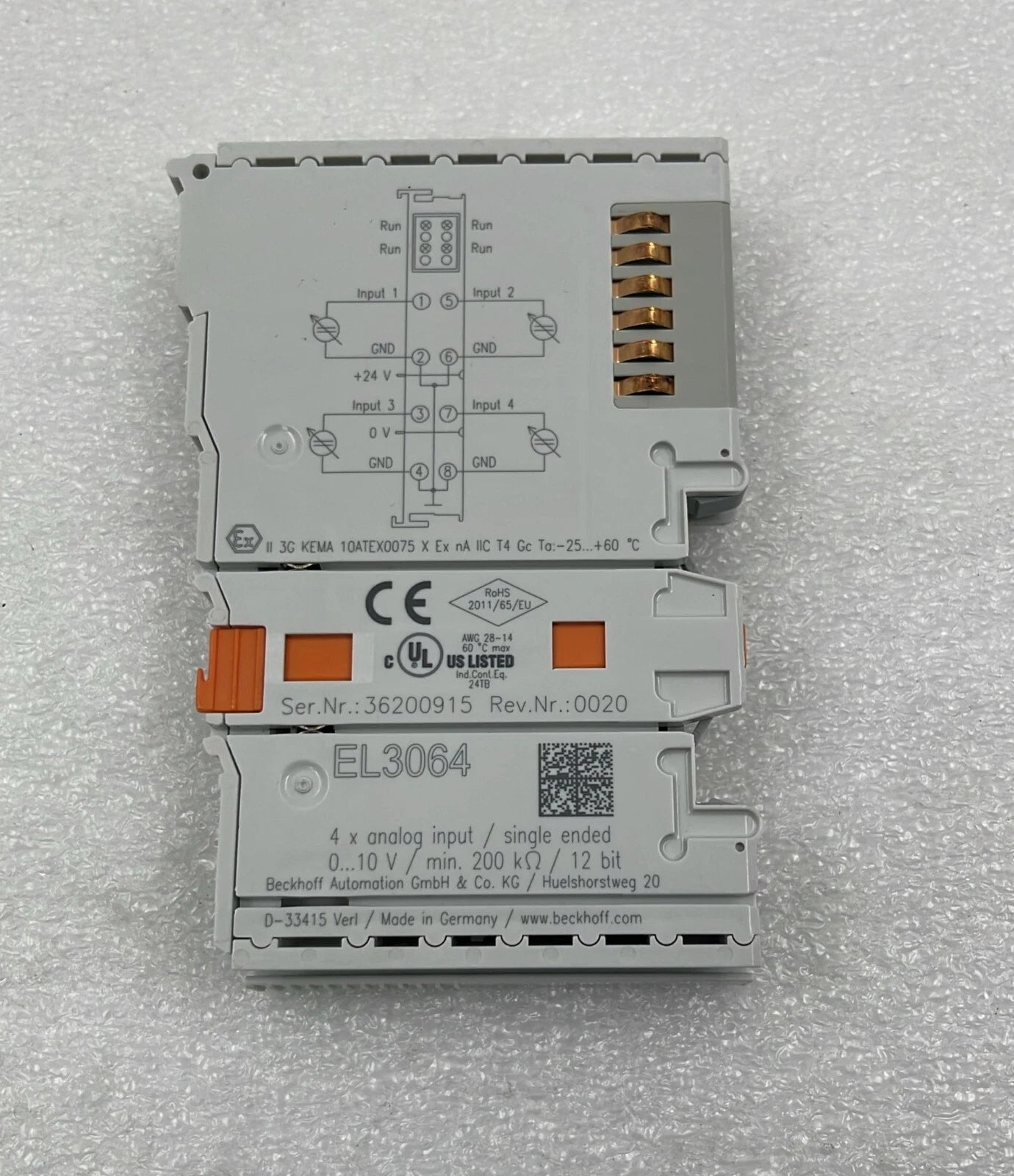 BECKHOFF EL3064 EtherCAT Terminal 4-Channel Digital Output Module