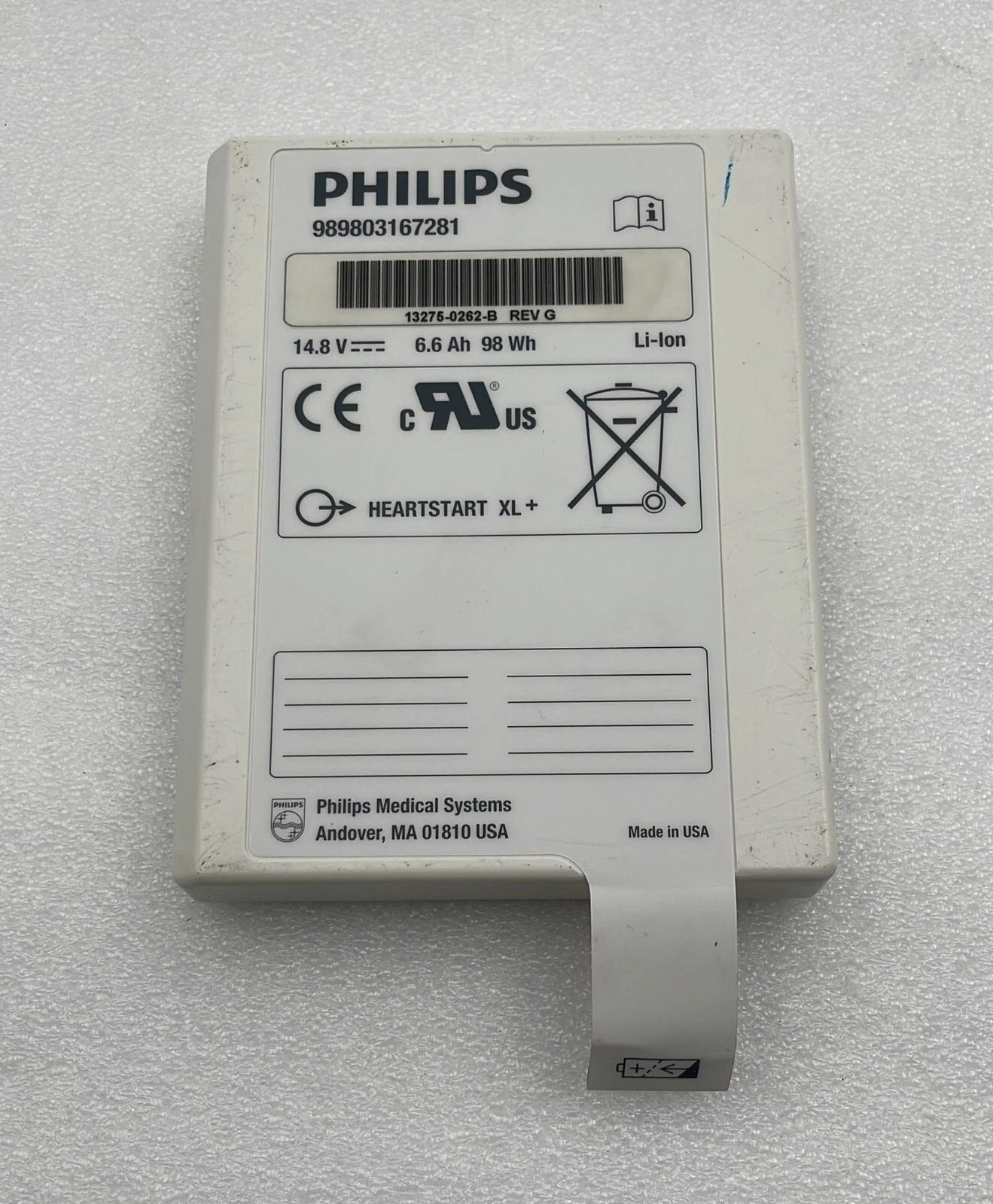 Philips 989803167281 lithium ion battery 14.8V 6.6Ah medical defibrillator battery