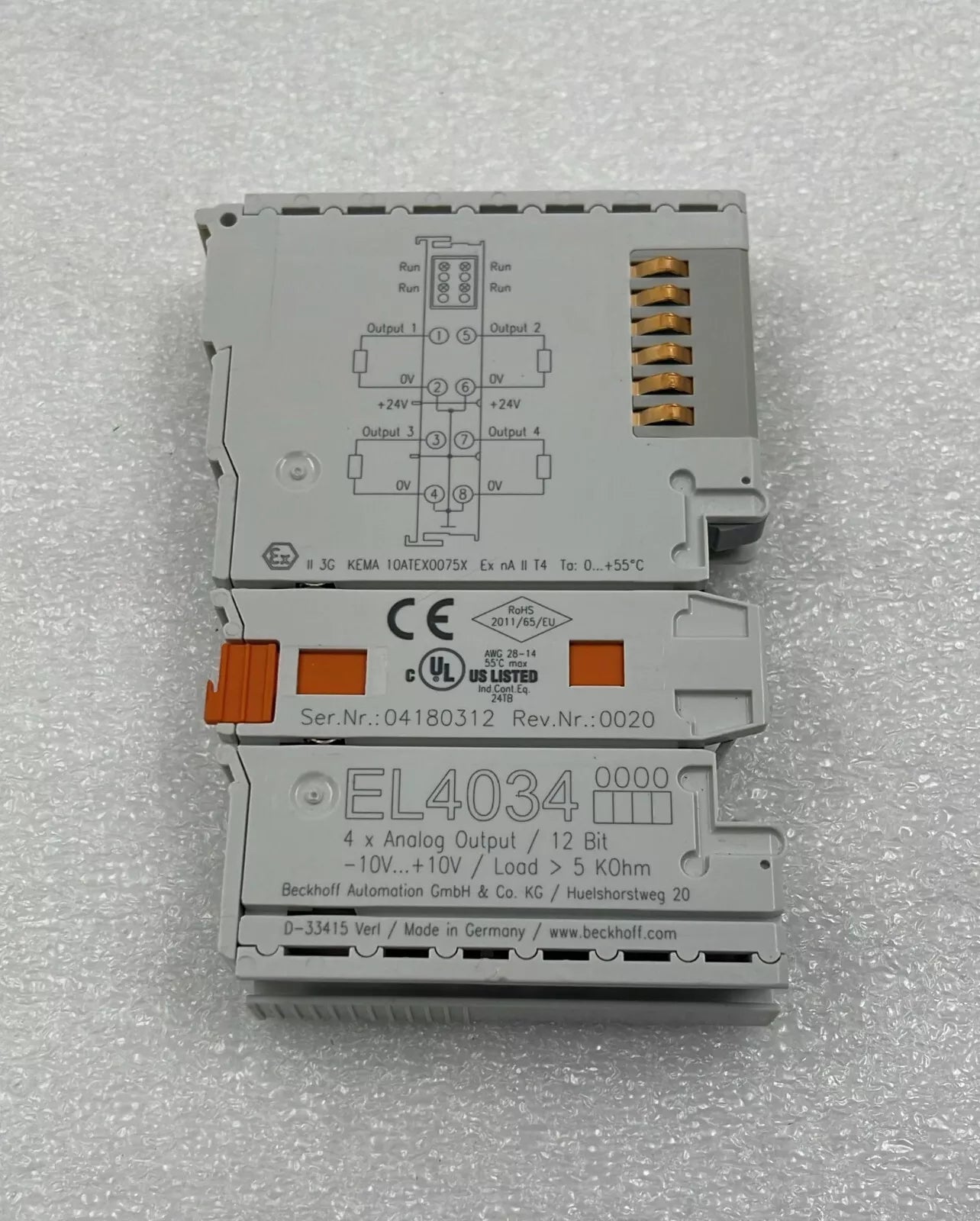 Beckhoff EL4034 EtherCAT 4-Channel Analog Input Terminal Module – 0-10V / 4-20mA