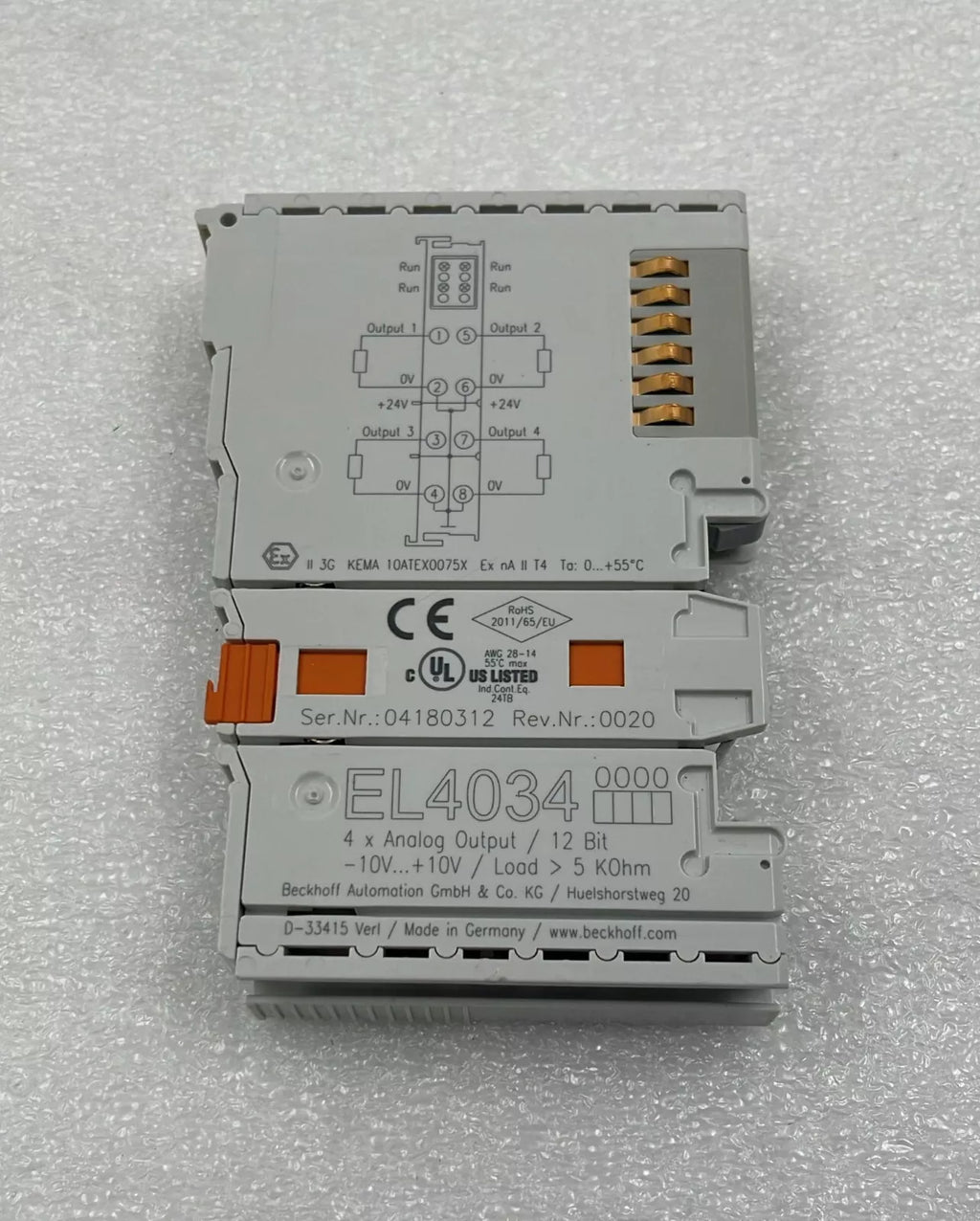 Beckhoff EL4034 EtherCAT 4-Channel Analog Input Terminal Module – 0-10V / 4-20mA