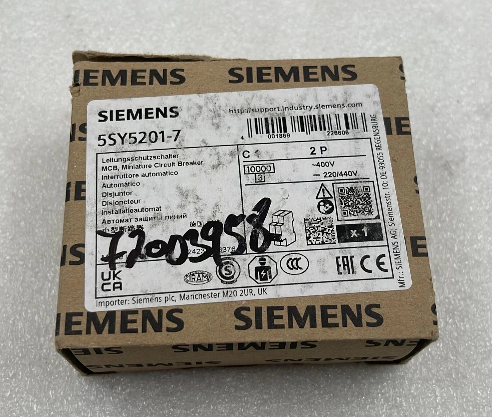 [LOT 3] Siemens 5SY5201-7 Circuit breaker Universal current 440 V DC 400 V AC