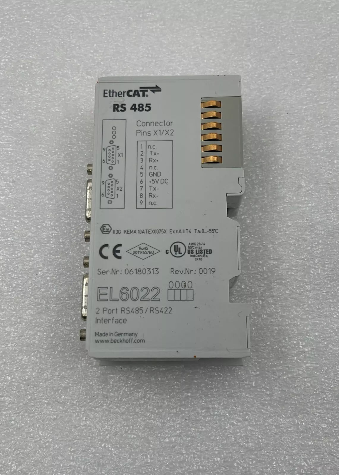 Beckhoff EL6022 EtherCAT 2-Channel Analog Input Terminal Module – 0-10V / 4-20mA