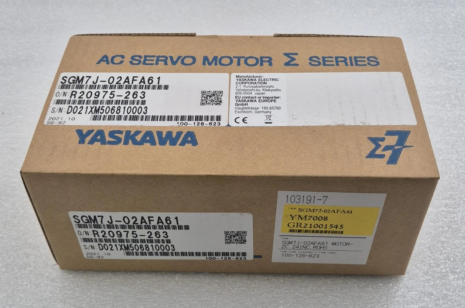 NEW - YASKAWA SGM7J-02AFA61 AC SERVO MOTOR 200V PH-3 1.6A 250Hz