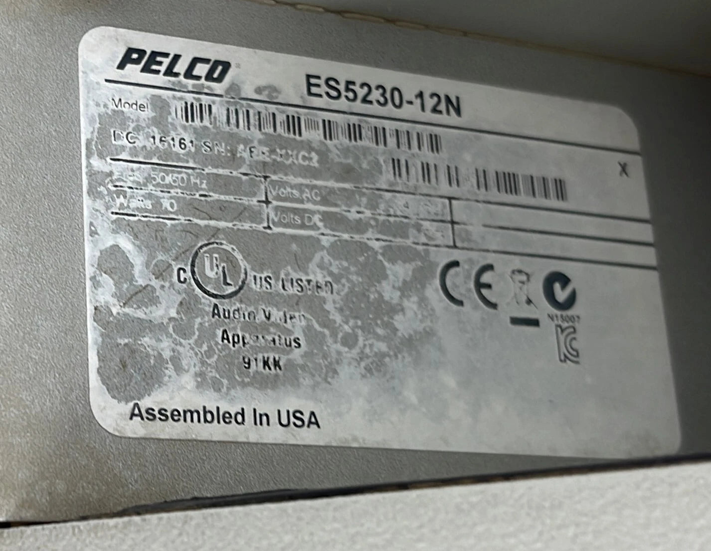 ES5230-12N product label and model plate close-up