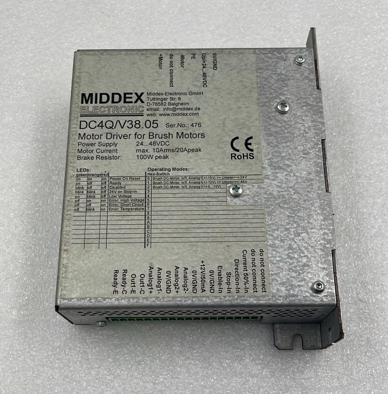 MIDDEX DC4Q/V38.05 Motor Driver For Brush Motors 24-48VDC