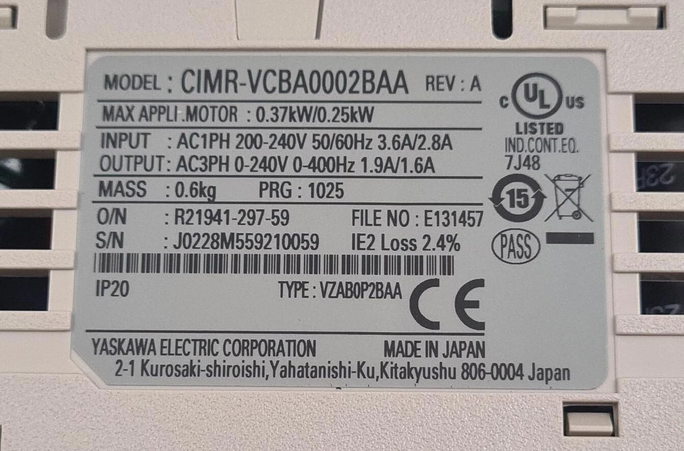 NEW - YASKAWA V1000 Frequency Inverter CIMR-VCBA0002BAA / VZAB0P2BAA 0.37/0.25kW