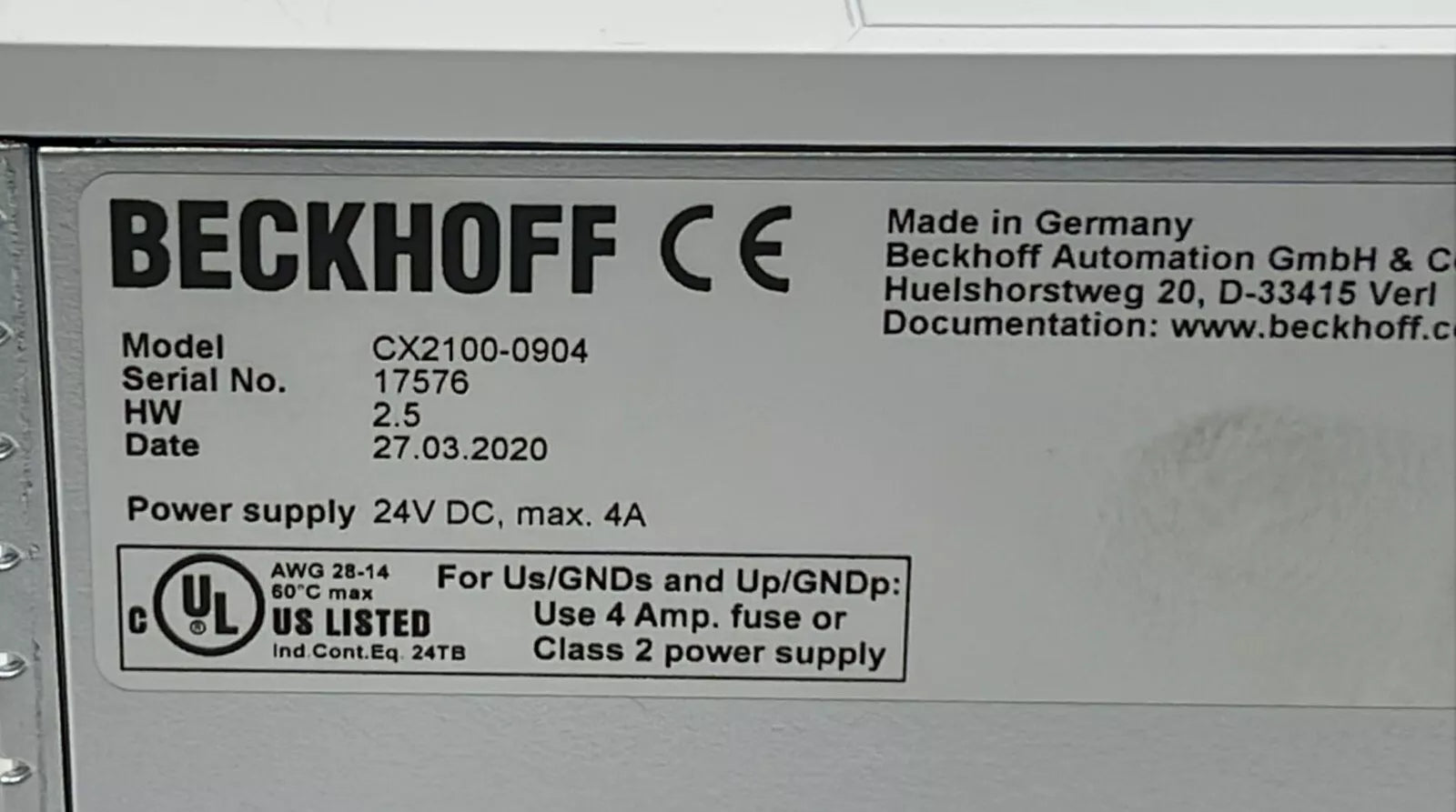 BECKHOFF CX2100-0904 Power Supply Unit