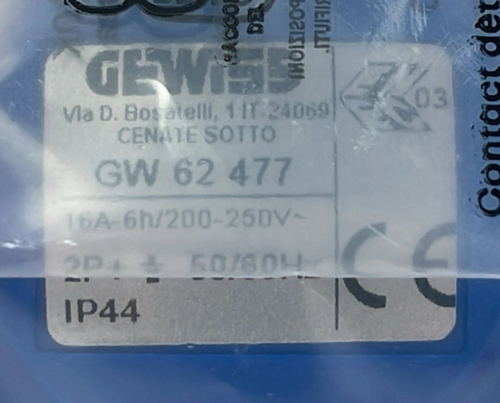 **NEW** GEWISS GW 62 477 Mounting Socket Outline IP44 - 2P+E 16A 200-250V