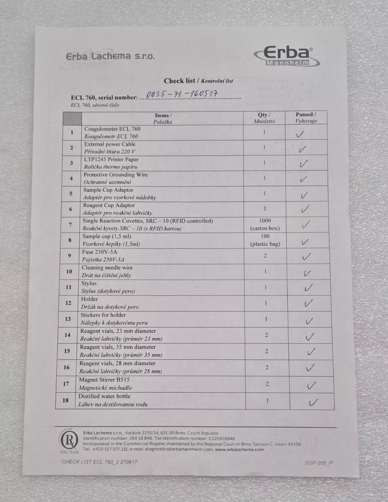 ERBA Mannheim ECL 760 INS00070 Fully Automated Haemostasis Analyzer Coagulation