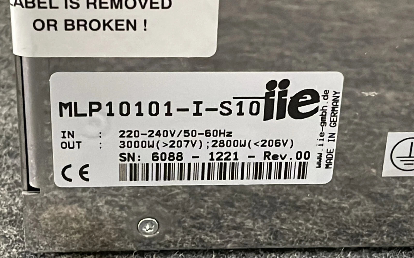 iie MLP10101-I-S10 specification label close-up