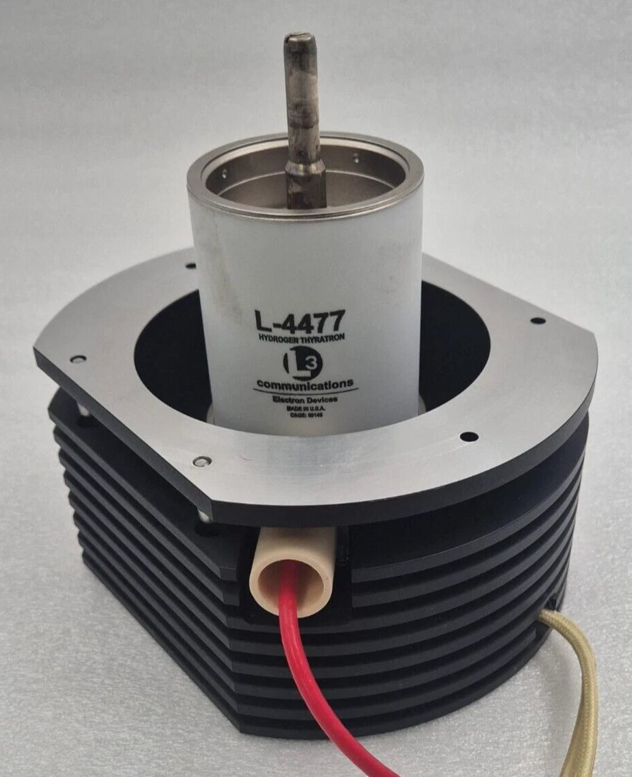 L-4477 hydrogen thyratron tube mounted on heatsink assembly