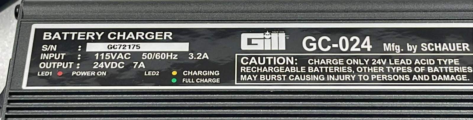 Gill GC-024 Battery Charger 115VAC 50/60Hz 3.2A 24VDC 7A
