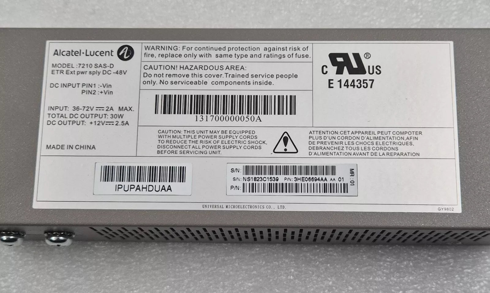 *NEW* NOKIA PS-7210 Alcatel-Lucent 3HE06694AA 7210 SAS-D ETR Ext pwr sply 48V