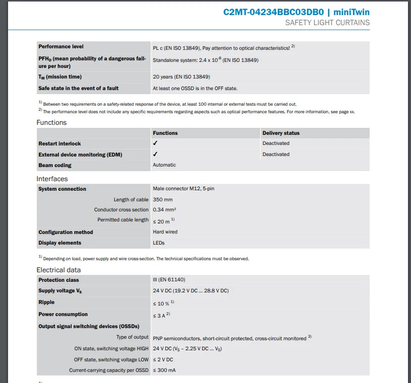 NEW - SICK miniTwin2 C2MT-04234BBC03DB0 1207966 Safety Light Curtains Sensor
