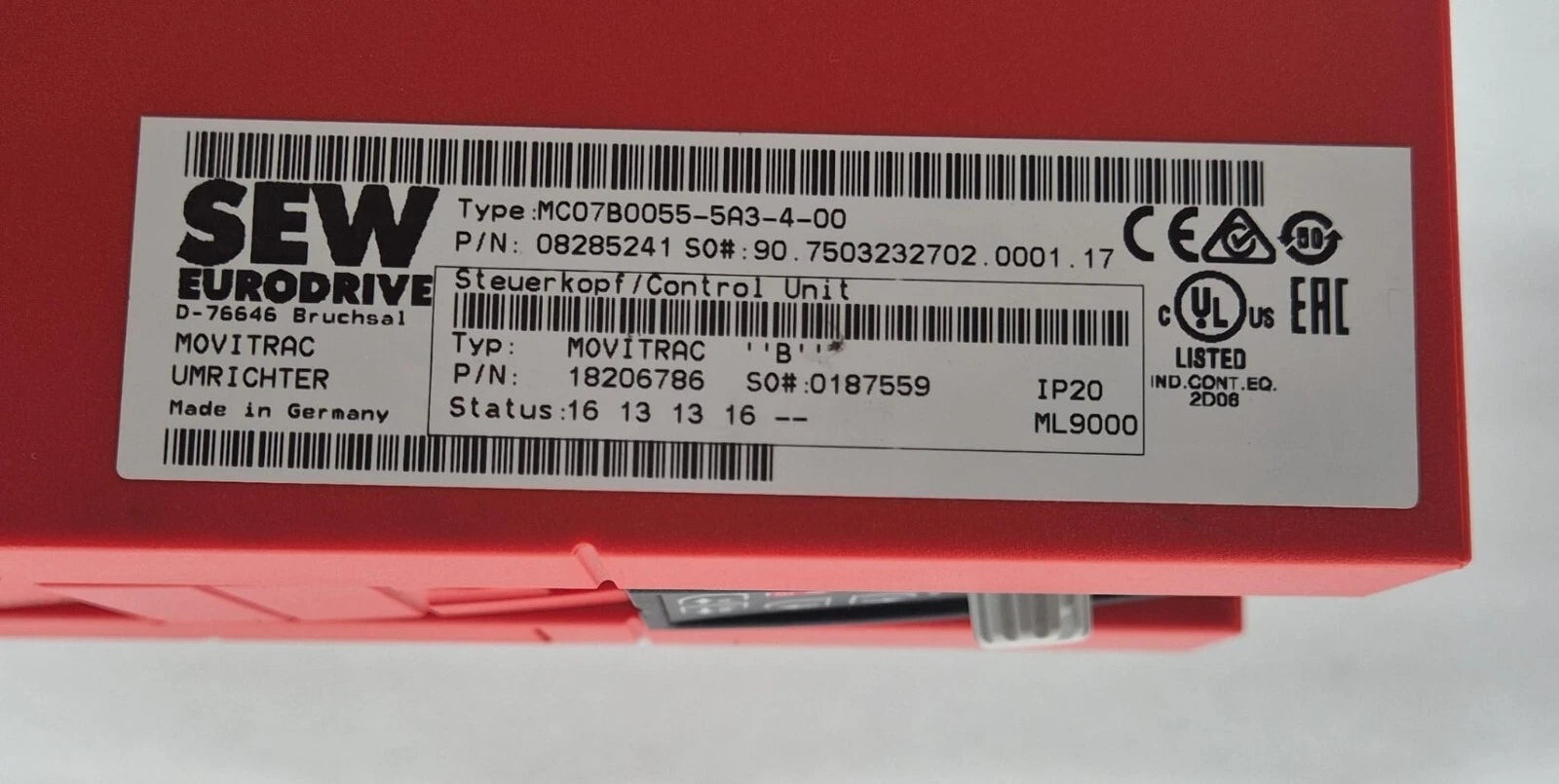 SEW MOVITRAC B MC07B0055-5A3-4-00 INVERTER DRIVE 08285241 CONTROL UNIT 18206786