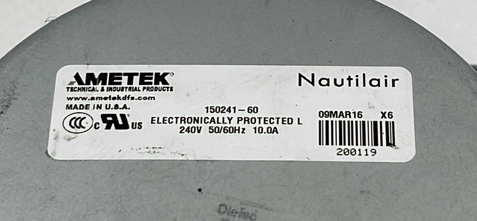 Ametek Nautilair 150241-60 EBV Suction Blower 240V Centrifugal Fan For HP Indigo