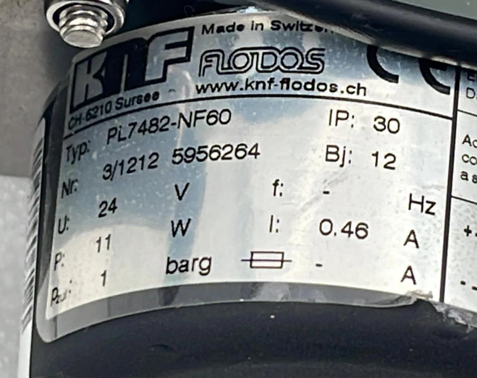 KNF PL7482-NF60 Diaphragm Pump 24V DC