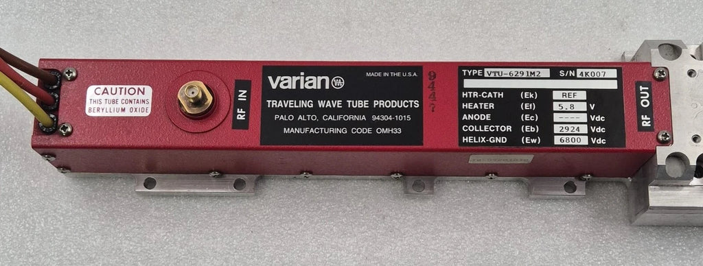 Varian Traveling Wave Tube Products RF Amplifier VTU-6291M2